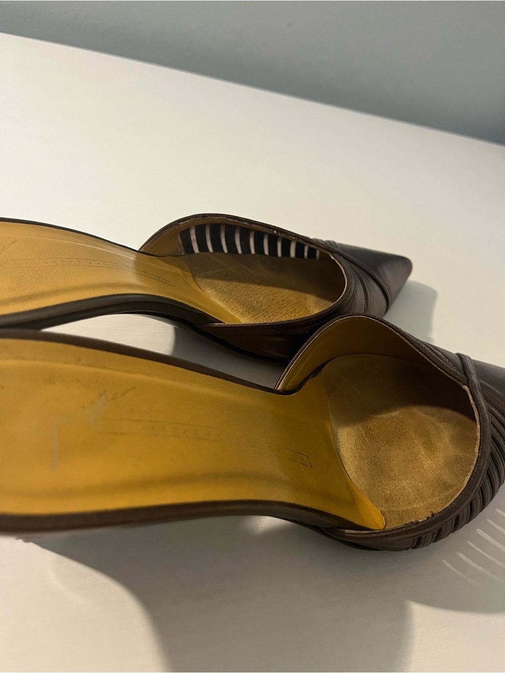Giuseppe Zanotti bronzed Brown Pointed Leather Slip-On Mule with marbled heels - Picture 5 of 8